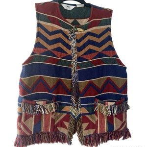 Vintage Fringe Sweater Vest, Colorful Woven Cotton